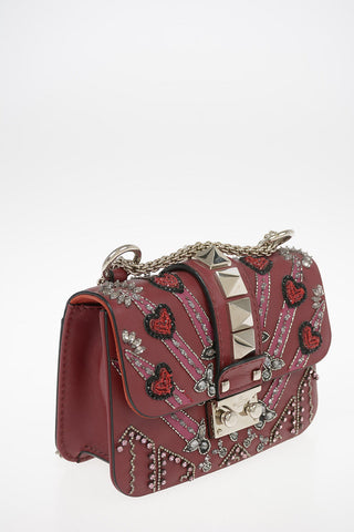 GARAVANI Leather Mini Crossbody Bag Wit Jewel Application and Removable Shoulder Chain 