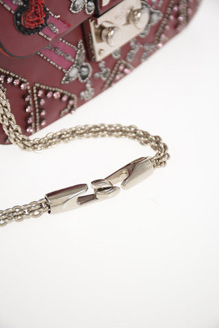 GARAVANI Leather Mini Crossbody Bag Wit Jewel Application and Removable Shoulder Chain 