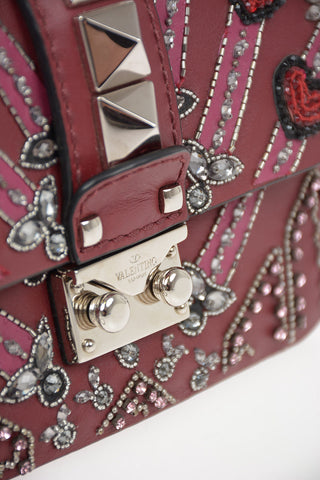 GARAVANI Leather Mini Crossbody Bag Wit Jewel Application and Removable Shoulder Chain 