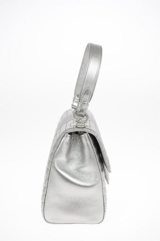 Metallic Soft Leather Top Handle Bag With Removable Shoulder Chain