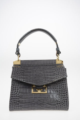 Croco Printed Leather MYSTIC Top Handle Bag with Removable Shoulder Strap