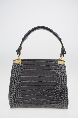 Croco Printed Leather MYSTIC Top Handle Bag with Removable Shoulder Strap