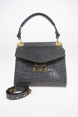 Croco Printed Leather MYSTIC Top Handle Bag with Removable Shoulder Strap