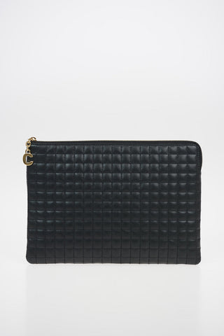 Quilted Leather Pouch with Zip Closure