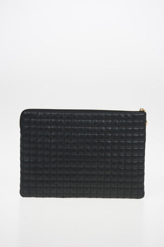 Quilted Leather Pouch with Zip Closure