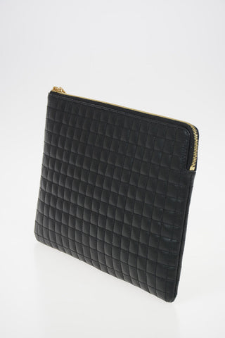 Quilted Leather Pouch with Zip Closure