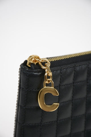 Quilted Leather Pouch with Zip Closure