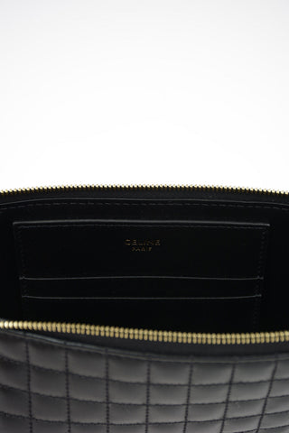 Quilted Leather Pouch with Zip Closure