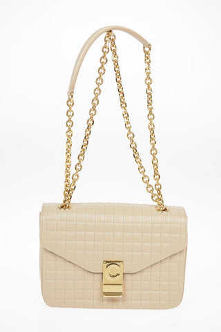 Quilted Leather Shoulder Bag with Adjustable Shoulder Chain