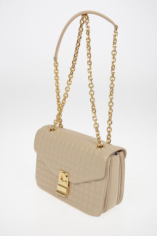 Quilted Leather Shoulder Bag with Adjustable Shoulder Chain