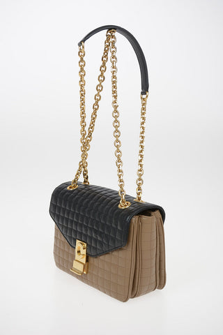 Quilted Leather Shoulder Bag with Adjustable Shoulder Chain