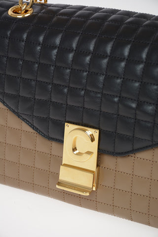 Quilted Leather Shoulder Bag with Adjustable Shoulder Chain