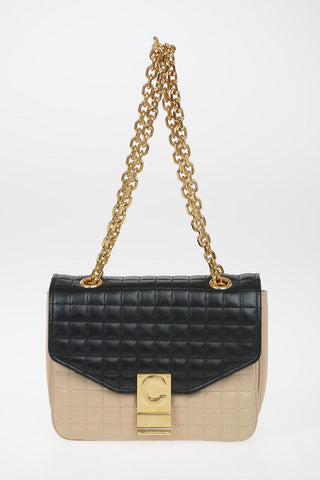 Quilted Leather Mini Top Handle Bag With Adjustable Shoulder Chain