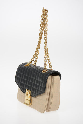 Quilted Leather Mini Top Handle Bag With Adjustable Shoulder Chain