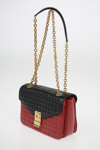 Quilted Leather Shoulder Bag with Adjustable Shoulder Chain
