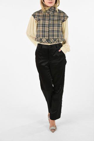 piping pants with Lace Contrasting Side Bands