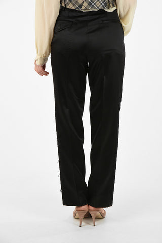 piping pants with Lace Contrasting Side Bands