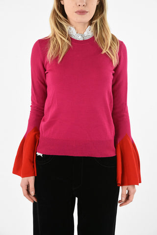flounce sleeve crew-neck sweater