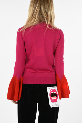 flounce sleeve crew-neck sweater