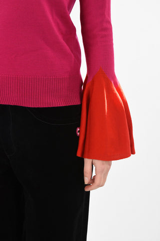 flounce sleeve crew-neck sweater