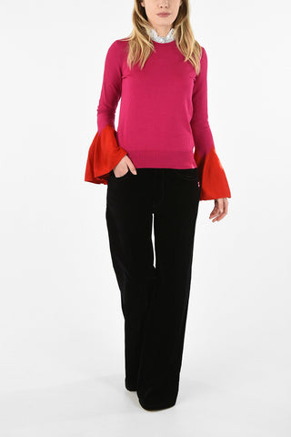 flounce sleeve crew-neck sweater