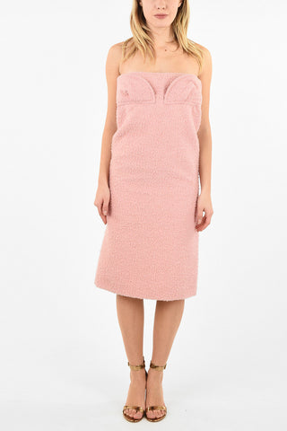 split-back hem below knee  strapless dress with Belt