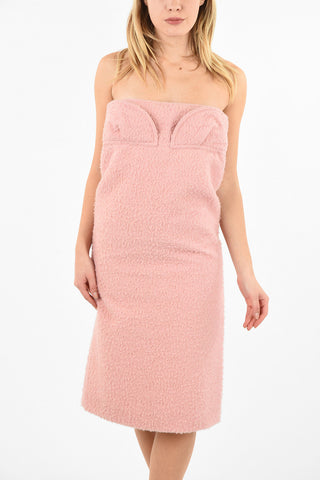 split-back hem below knee  strapless dress with Belt