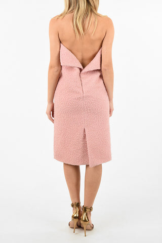 split-back hem below knee  strapless dress with Belt