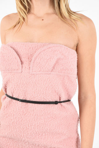split-back hem below knee  strapless dress with Belt