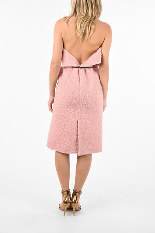 split-back hem below knee  strapless dress with Belt