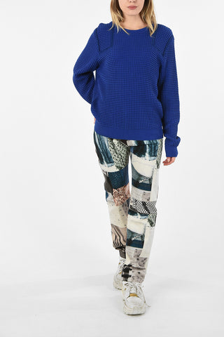 MM4 Oversize Crew-Neck Sweater with Suede Leather Details