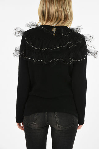crew-neck sweater with Tulle Embroidery