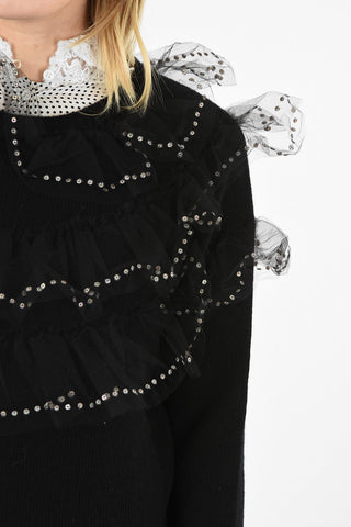crew-neck sweater with Tulle Embroidery