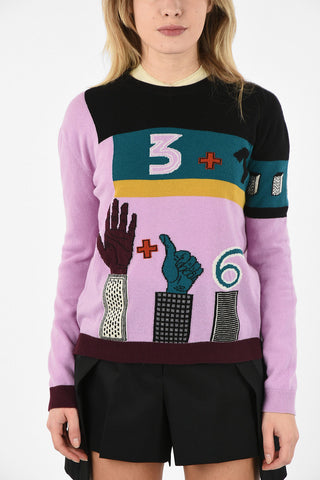 Wool and Cashmere Crewneck sweater with COUNTING Embroidery