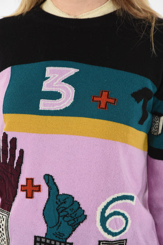 Wool and Cashmere Crewneck sweater with COUNTING Embroidery