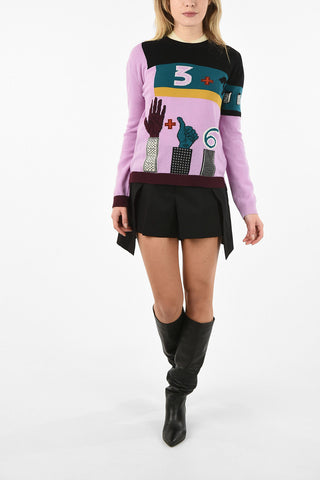 Wool and Cashmere Crewneck sweater with COUNTING Embroidery