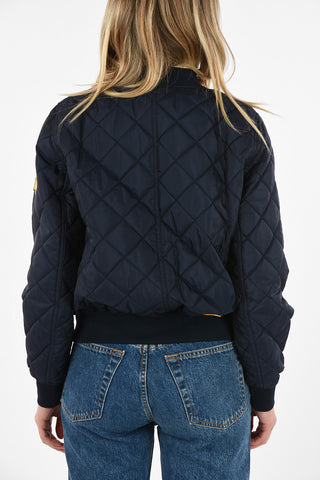 quilted bomber with Patches embroidery