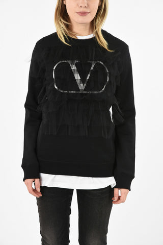 crew-neck sweatshirt with Tulle Embroidery