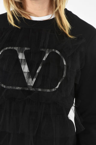 crew-neck sweatshirt with Tulle Embroidery