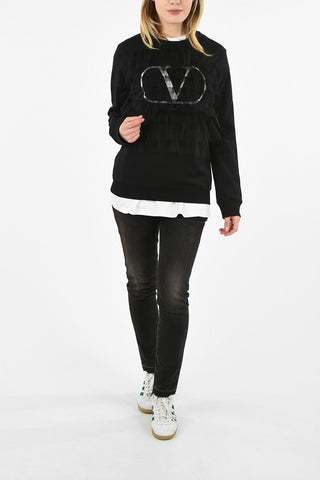 crew-neck sweatshirt with Tulle Embroidery
