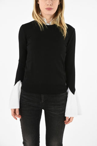 flounce sleeve crew-neck sweater