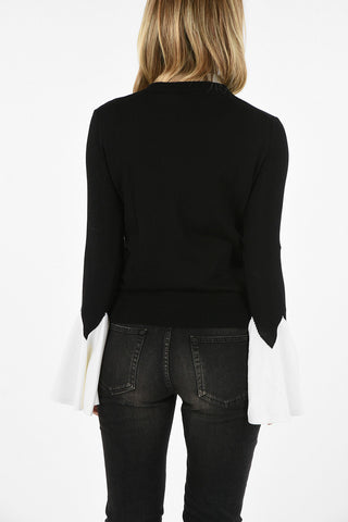 flounce sleeve crew-neck sweater
