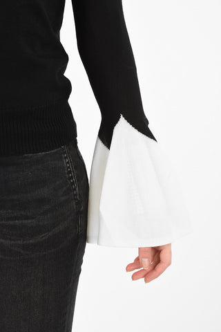 flounce sleeve crew-neck sweater