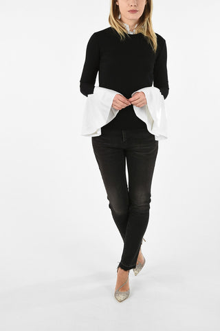 flounce sleeve crew-neck sweater