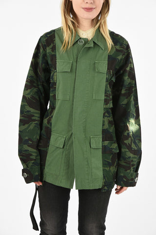 snap button camouflage utility fatigue jacket