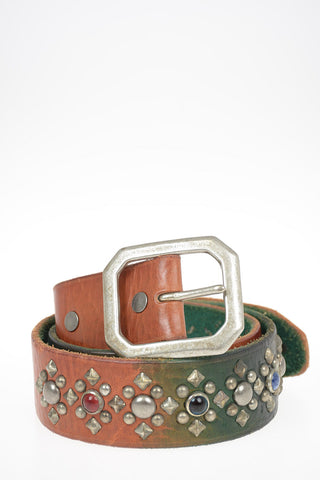 Vintage Effect leather INDIEROCK Belt with Studs Applied 40mm