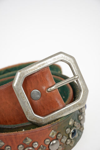 Vintage Effect leather INDIEROCK Belt with Studs Applied 40mm