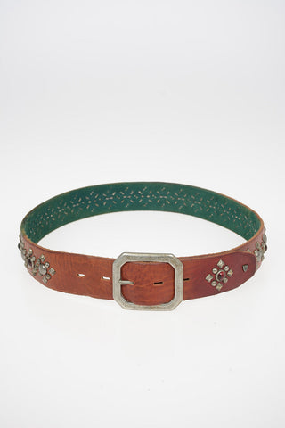 Vintage Effect leather INDIEROCK Belt with Studs Applied 40mm