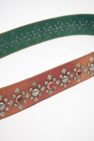 Vintage Effect leather INDIEROCK Belt with Studs Applied 40mm