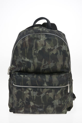 Fabric Camouflage Backpack with Leather Details